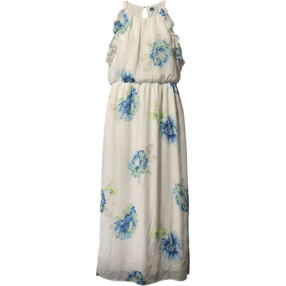 Old Navy XL White Blue Floral Flutter Sleeve Maxi Dress Women's Whimsy Boho Flaw